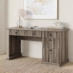 54 Modern Executive Office Desk with Charging Station & File Drawers, Fluted Wood Computer Writing Desk with Storage for Home Study