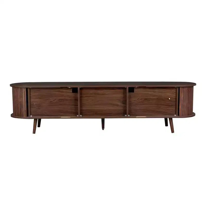 Mid-Century Modern TV Stand for TVs up to 80, Entertainment Center with Tambour Doors & Fluted Drawers, Walnut Brown Media Console - ModernLuxe