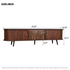 Mid-Century Modern TV Stand for TVs up to 80, Entertainment Center with Tambour Doors & Fluted Drawers, Walnut Brown Media Console - ModernLuxe