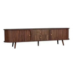 Mid-Century Modern TV Stand for TVs up to 80, Entertainment Center with Tambour Doors & Fluted Drawers, Walnut Brown Media Console - ModernLuxe