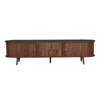 Mid-Century Modern TV Stand for TVs up to 80, Entertainment Center with Tambour Doors & Fluted Drawers, Walnut Brown Media Console - ModernLuxe