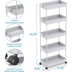 ALUCSET 5-Tier Storage Cart Organizer Rolling Utility Cart, Mobile Shelving Unit Slide Out Storage Shelves for Kitchen Bathroom Laundry Room & Dresser