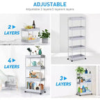 ALUCSET 5-Tier Storage Cart Organizer Rolling Utility Cart, Mobile Shelving Unit Slide Out Storage Shelves for Kitchen Bathroom Laundry Room & Dresser