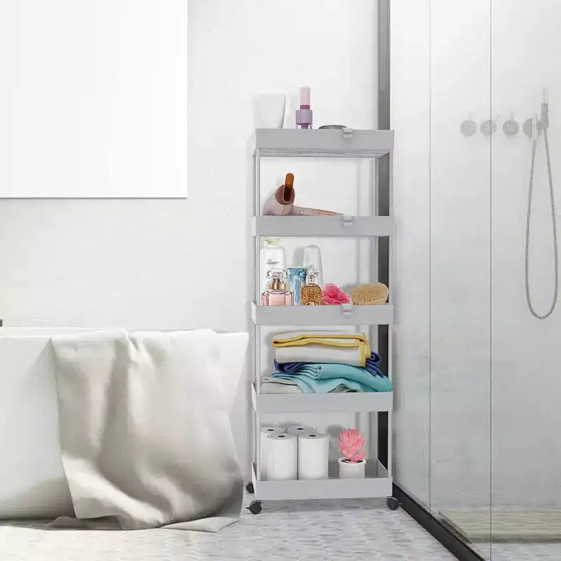 ALUCSET 5-Tier Storage Cart Organizer Rolling Utility Cart, Mobile Shelving Unit Slide Out Storage Shelves for Kitchen Bathroom Laundry Room & Dresser