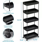 ALUCSET 5-Tier Storage Cart Organizer Rolling Utility Cart, Mobile Shelving Unit Slide Out Storage Shelves for Kitchen Bathroom Laundry Room & Dresser