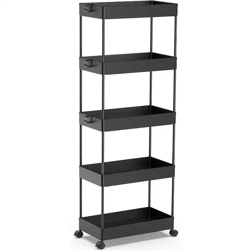 ALUCSET 5-Tier Storage Cart Organizer Rolling Utility Cart, Mobile Shelving Unit Slide Out Storage Shelves for Kitchen Bathroom Laundry Room & Dresser