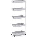 ALUCSET 5-Tier Storage Cart Organizer Rolling Utility Cart, Mobile Shelving Unit Slide Out Storage Shelves for Kitchen Bathroom Laundry Room & Dresser