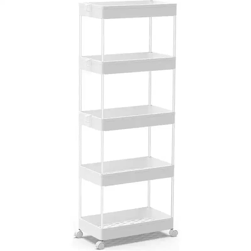 ALUCSET 5-Tier Storage Cart Organizer Rolling Utility Cart, Mobile Shelving Unit Slide Out Storage Shelves for Kitchen Bathroom Laundry Room & Dresser
