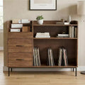JVNOXK 27.6 Record Player Stand with Adjustable Shelves & Drawers, Holds 350+ Vinyls for Living Room & Bedroom