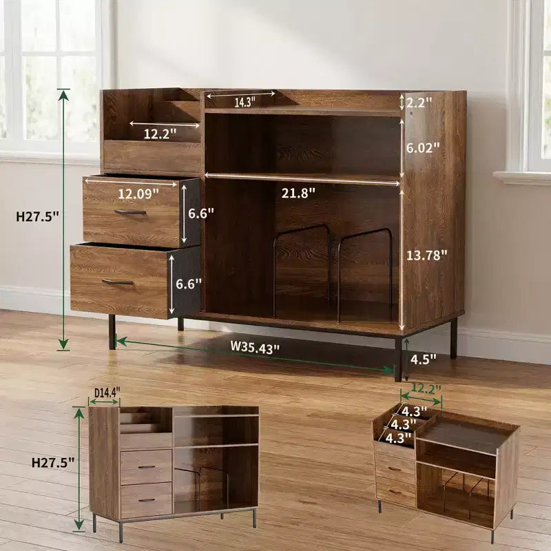 Meuble de rangement pour tourne-disques JVNOXK de 70 cm avec étagères réglables et tiroirs, peut contenir plus de 350 vinyles, pour salon et chambre