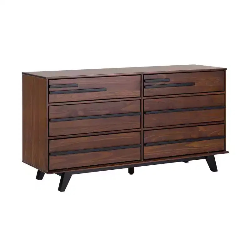 Modern 6-Drawer Double Dresser with Long Handles Walnut - Walker Edison