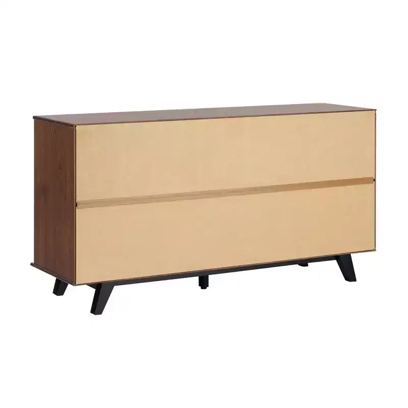 Commode double moderne à 6 tiroirs avec longues poignées Noyer - Walker Edison