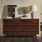 Commode double moderne à 6 tiroirs avec longues poignées Noyer - Walker Edison