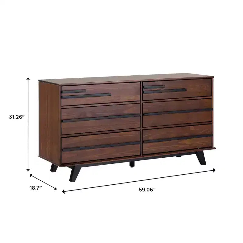 Commode double moderne à 6 tiroirs avec longues poignées Noyer - Walker Edison