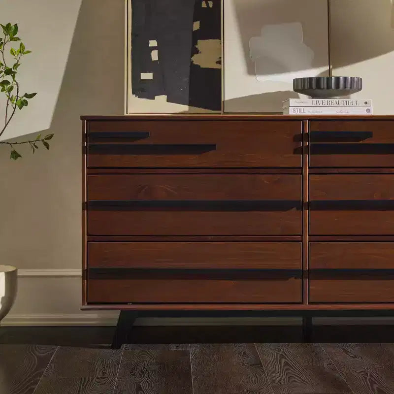 Commode double moderne à 6 tiroirs avec longues poignées Noyer - Walker Edison