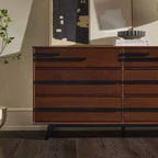Commode double moderne à 6 tiroirs avec longues poignées Noyer - Walker Edison