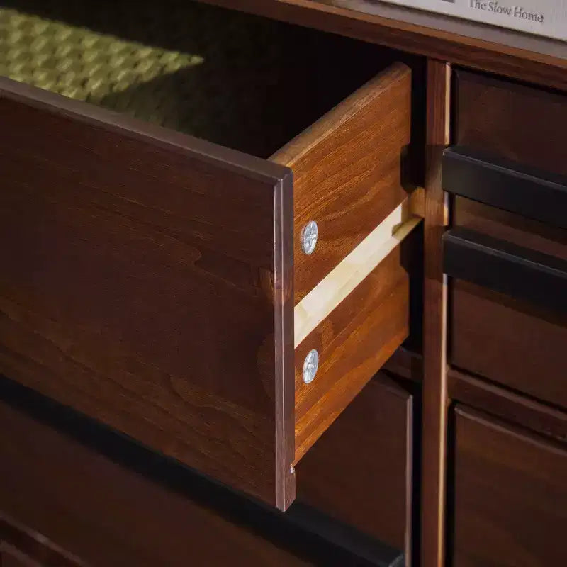 Commode double moderne à 6 tiroirs avec longues poignées Noyer - Walker Edison