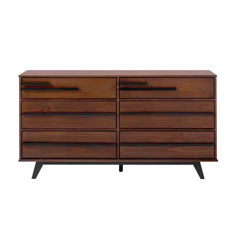 Commode double moderne à 6 tiroirs avec longues poignées Noyer - Walker Edison