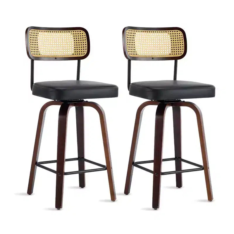 Set of 2 360 Swivel Rattan Counter Height Bar Stools with PU Cushion
