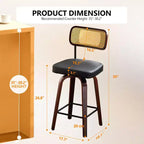 Lot de 2 tabourets de bar pivotants à 360° en rotin de hauteur comptoir avec coussin en PU