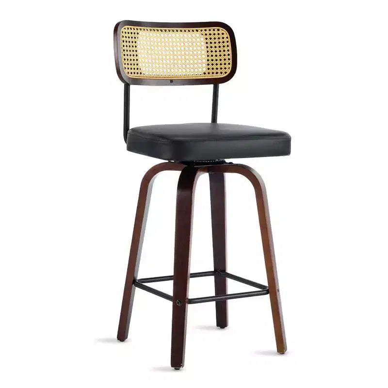 Lot de 2 tabourets de bar pivotants à 360° en rotin de hauteur comptoir avec coussin en PU