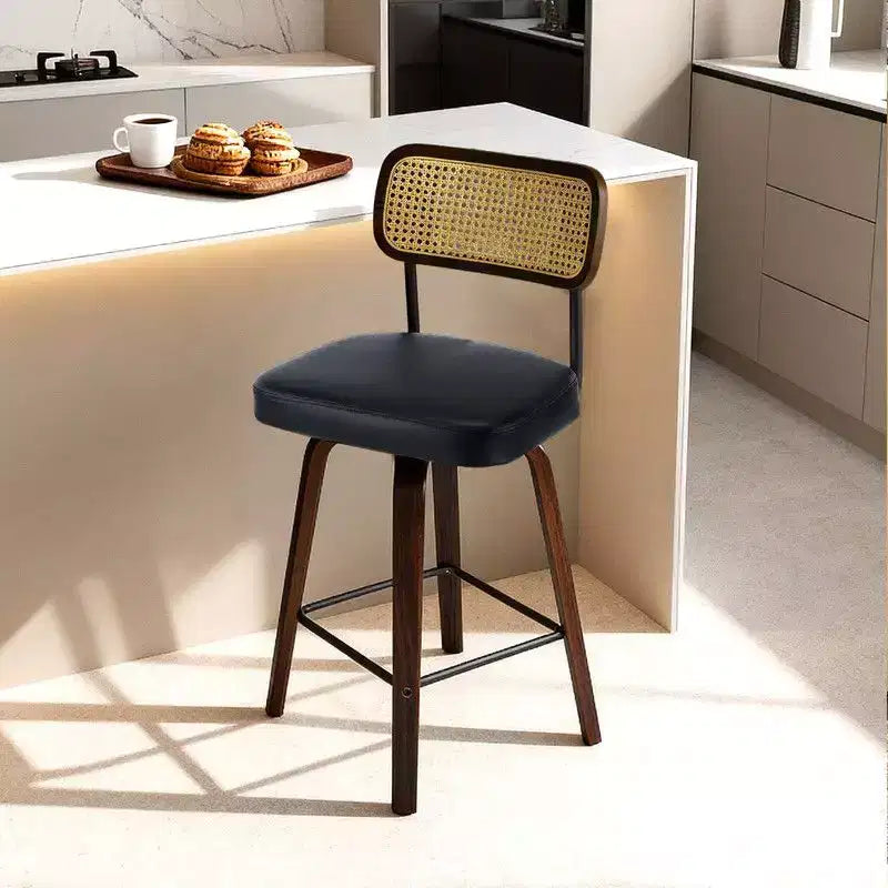 Lot de 2 tabourets de bar pivotants à 360° en rotin de hauteur comptoir avec coussin en PU