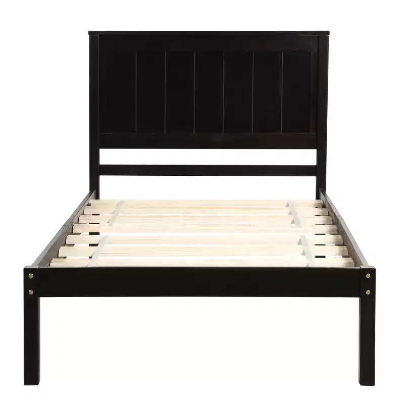 Lit plateforme double FAMYYT avec tête de lit, aucun sommier tapissier requis, montage facile, Espresso