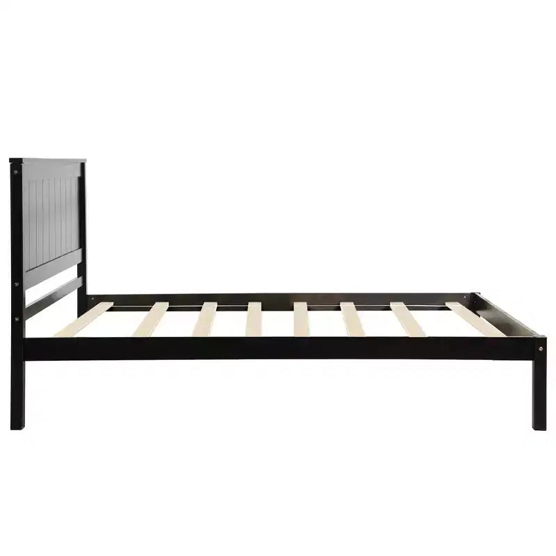 Lit plateforme double FAMYYT avec tête de lit, aucun sommier tapissier requis, montage facile, Espresso