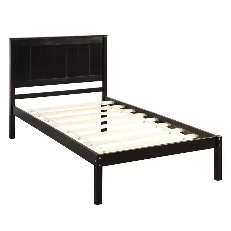 Lit plateforme double FAMYYT avec tête de lit, aucun sommier tapissier requis, montage facile, Espresso