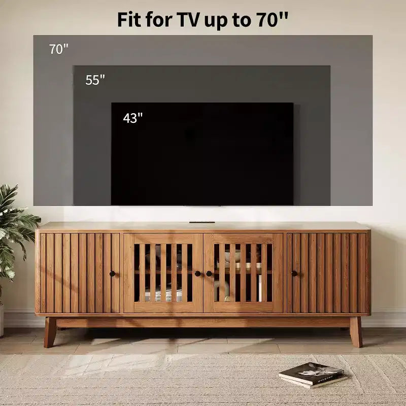 Meuble TV Mid-Century Modern GustoWave avec portes à grille, étagères réglables et rangement