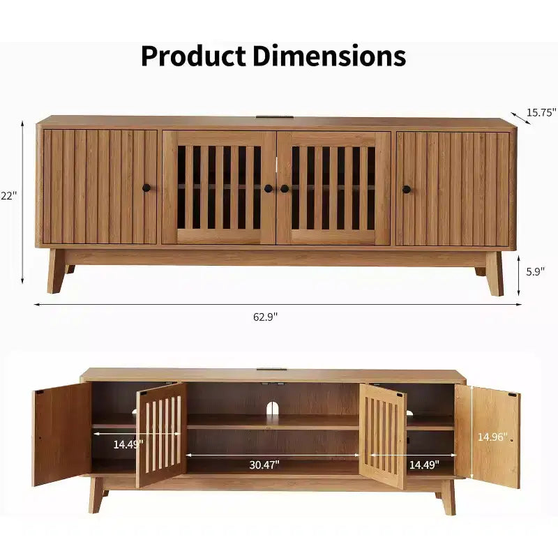 Meuble TV Mid-Century Modern GustoWave avec portes à grille, étagères réglables et rangement