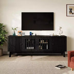 Meuble TV Mid-Century Modern GustoWave avec portes à grille, étagères réglables et rangement