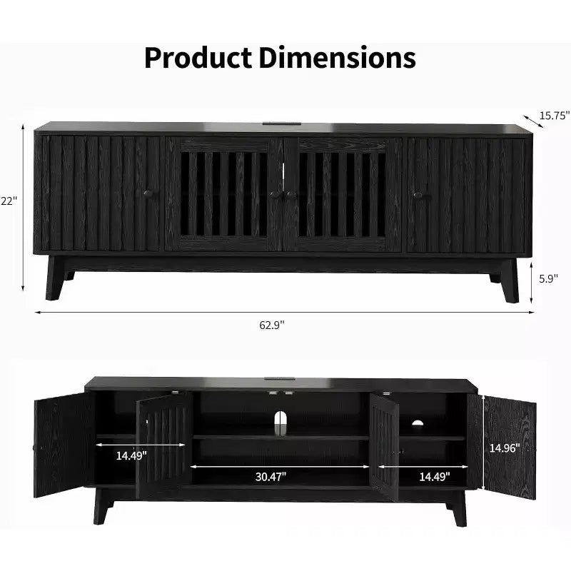 Meuble TV Mid-Century Modern GustoWave avec portes à grille, étagères réglables et rangement