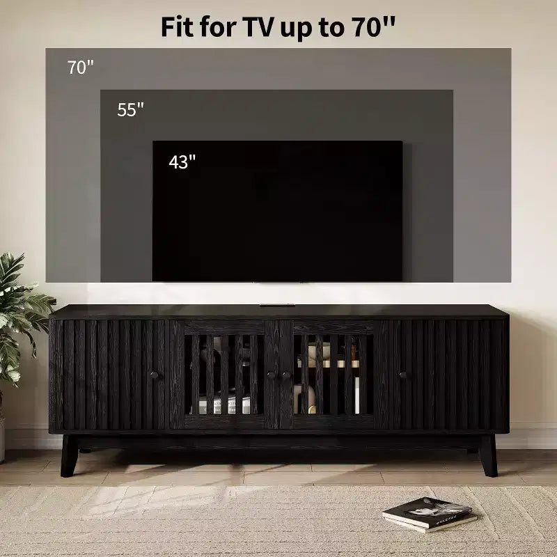 Meuble TV Mid-Century Modern GustoWave avec portes à grille, étagères réglables et rangement