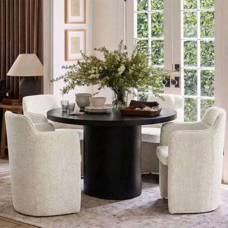 Set of 4 Modern Upholstered Dining Chairs with Arms, Semi-Enclosed Back Kitchen & Dining Room Chairs, Contemporary Dining Seating-Panipeachy