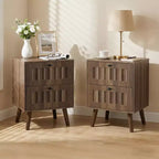 GDFStudio Roberto Modern Wooden Nightstands with Solid Wood Legs and 2 Drawers (Set of 2)