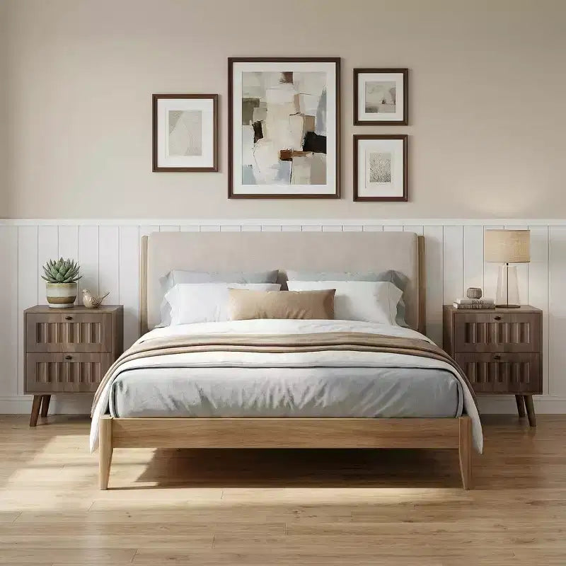 GDFStudio Roberto tables de chevet modernes en bois avec pieds en bois massif et 2 tiroirs (lot de 2)