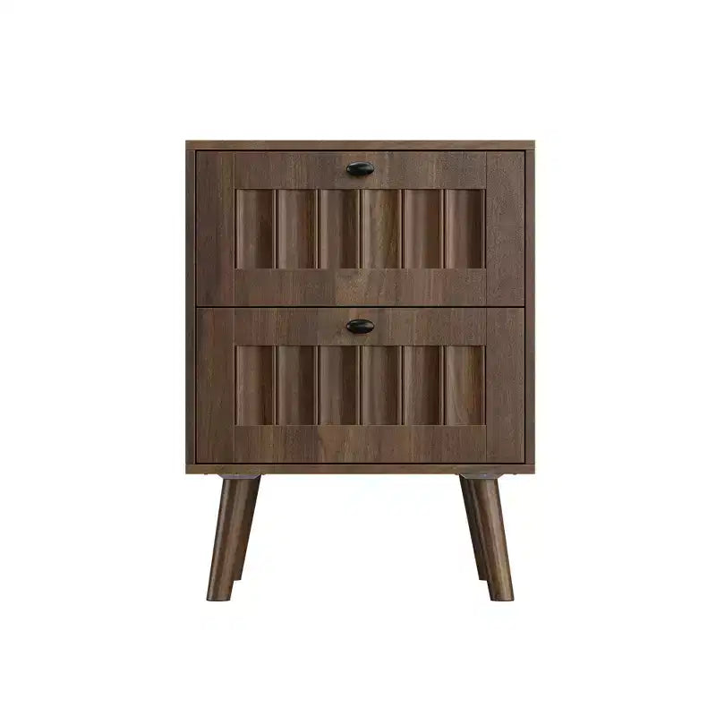 GDFStudio Roberto Modern Wooden Nightstands with Solid Wood Legs and 2 Drawers (Set of 2)