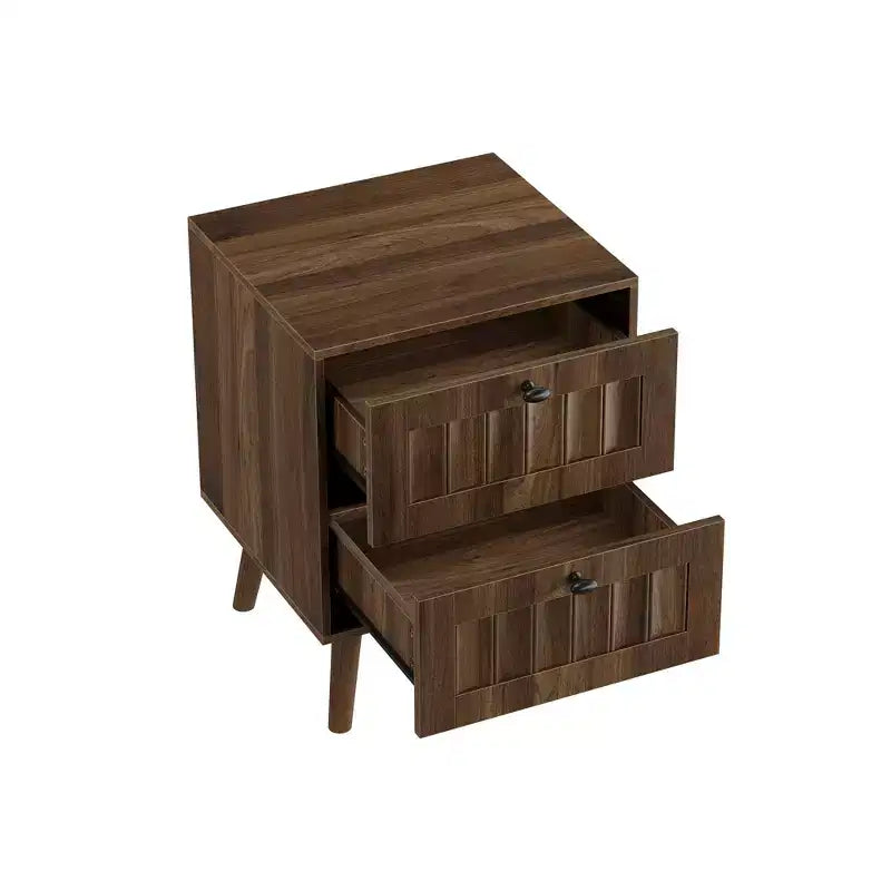 GDFStudio Roberto Modern Wooden Nightstands with Solid Wood Legs and 2 Drawers (Set of 2)