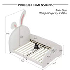 Twin Upholstered Rabbit Princess Bed, Platform Bed with Headboard and Footboard, White