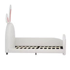 Twin Upholstered Rabbit Princess Bed, Platform Bed with Headboard and Footboard, White