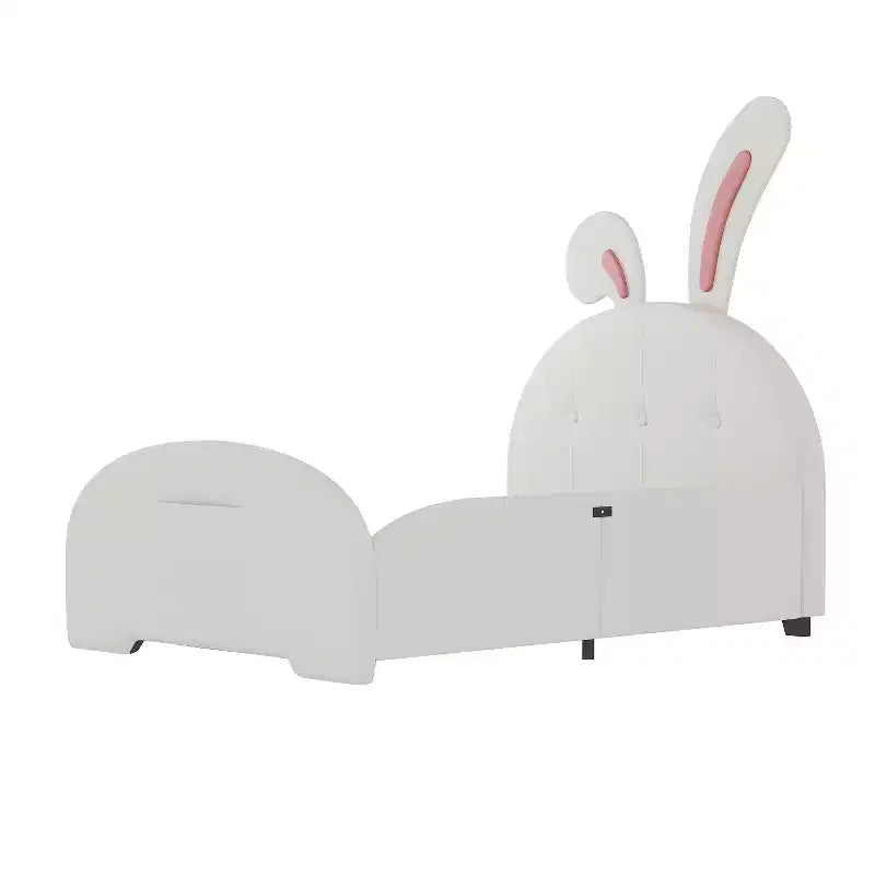 Twin Upholstered Rabbit Princess Bed, Platform Bed with Headboard and Footboard, White