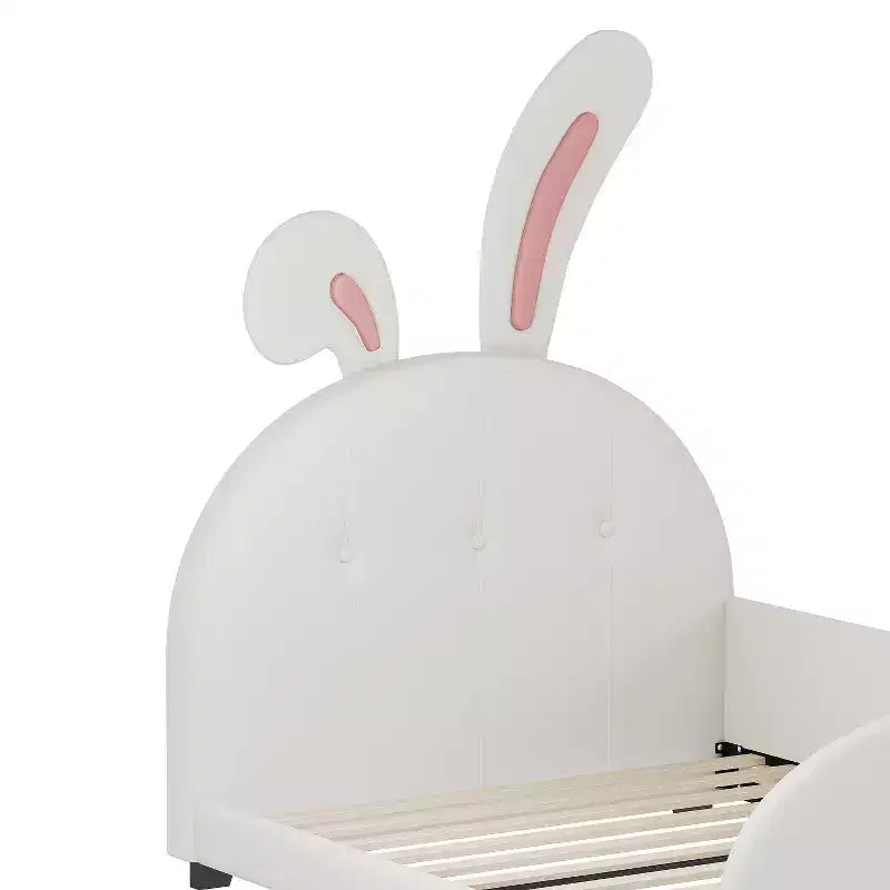 Twin Upholstered Rabbit Princess Bed, Platform Bed with Headboard and Footboard, White