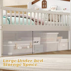 Twin Bed Frame with 4 Storage Drawers, Wood Platform Bed with Guardrail, Headboard and Ladder, White