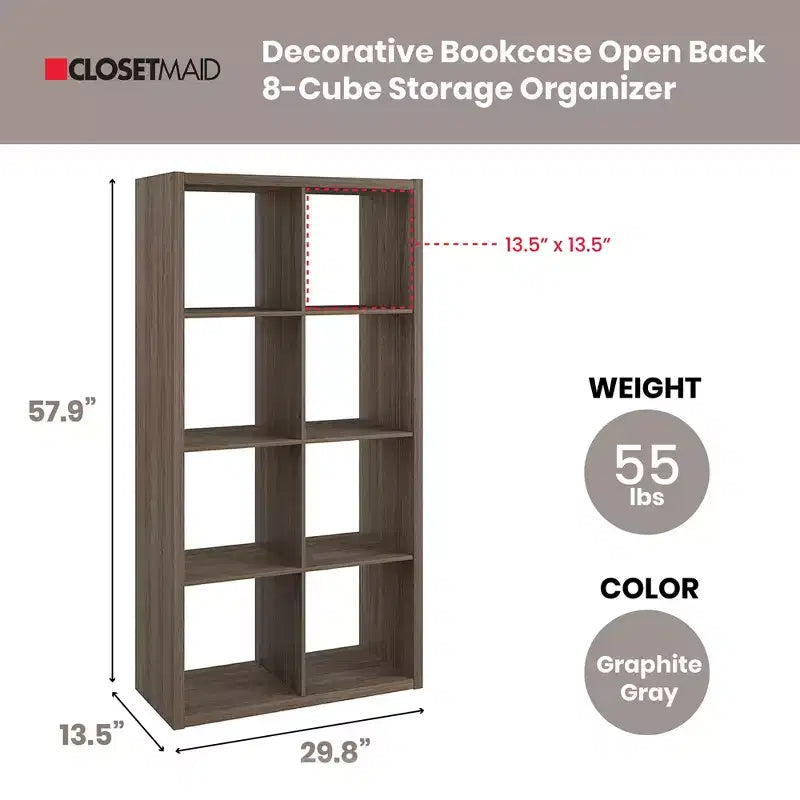 ClosetMaid 459000 Organisateur de rangement à 9 casiers robuste décoratif à dos ouvert, en gris graphite avec quincaillerie, pour placard, maison, bureau ou jouets