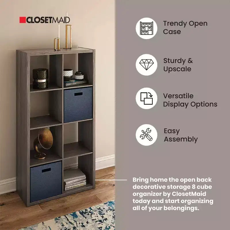 ClosetMaid 459000 Organisateur de rangement à 9 casiers robuste décoratif à dos ouvert, en gris graphite avec quincaillerie, pour placard, maison, bureau ou jouets