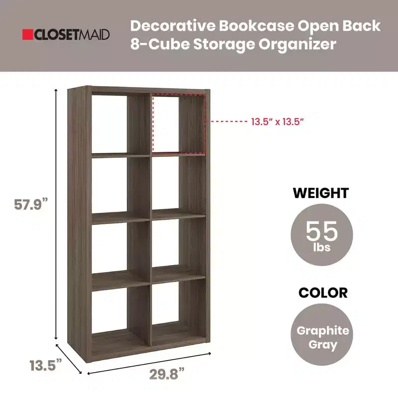 ClosetMaid 459000 Organisateur de rangement à 9 casiers robuste décoratif à dos ouvert, en gris graphite avec quincaillerie, pour placard, maison, bureau ou jouets