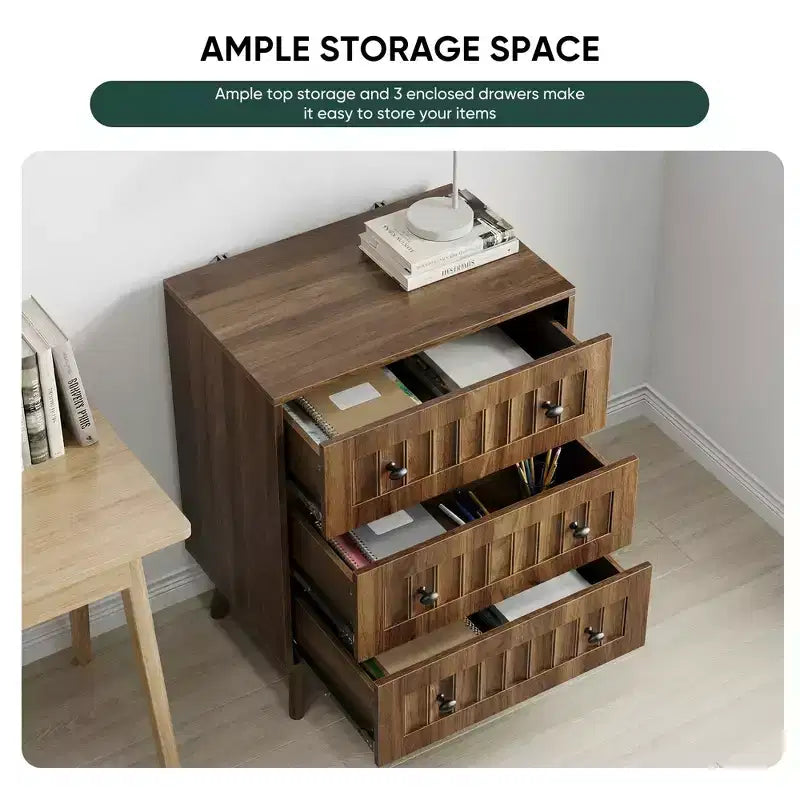 GDFStudio Vittorio Commode Moderne en Bois 24 avec 3 Tiroirs et Boutons en Métal