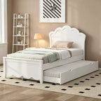 Luxystar Modern Wood Platform Bed with Headboard and Trundle, White