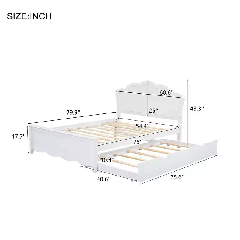 Lit Plateforme Moderne en Bois Luxystar avec Tête de Lit et Lit Gigogne, Blanc